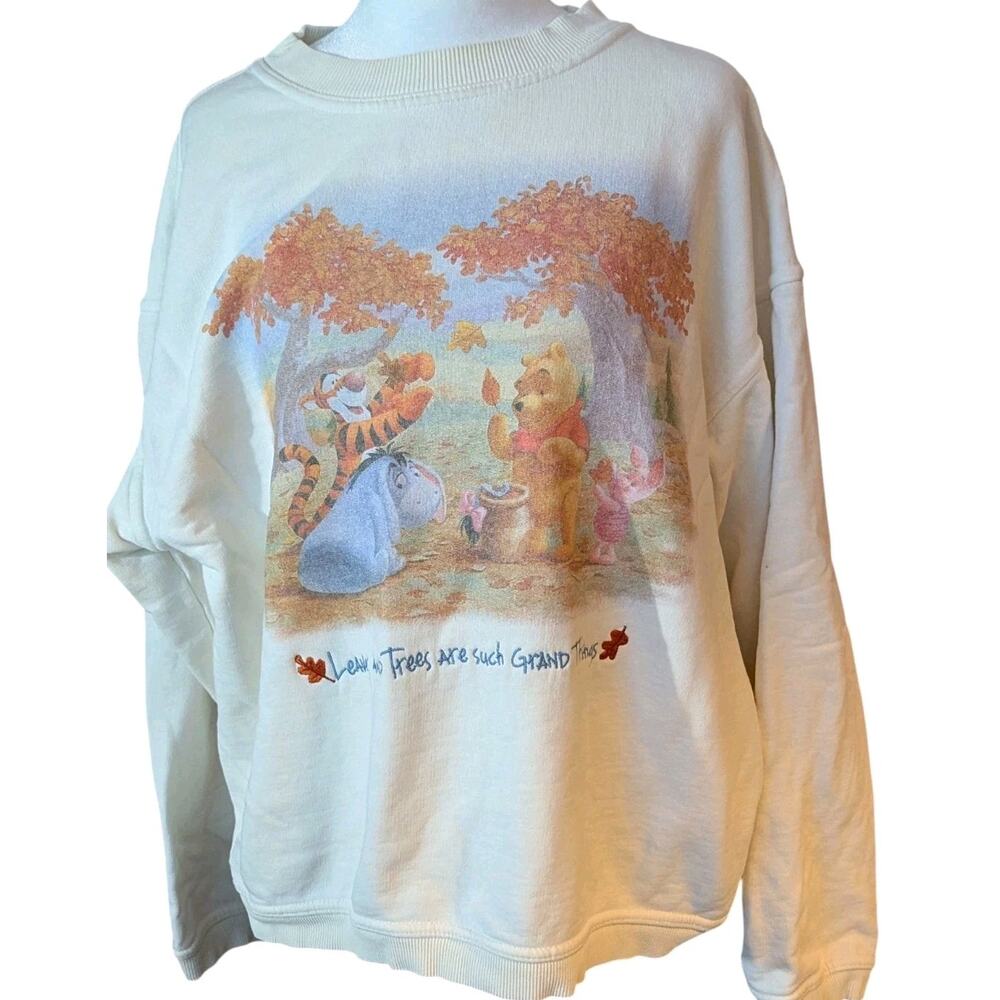 Vtg 90s Disney Winnie the Pooh Fall Sweatshirt Leaves Trees Tigger Women L